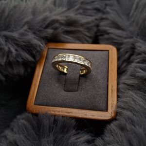 Yellow Gold Plated 925 Silver Sterling CZ Diamond Band Ring - Size 6.75